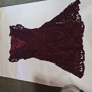 Maroon Lace ruffle dress